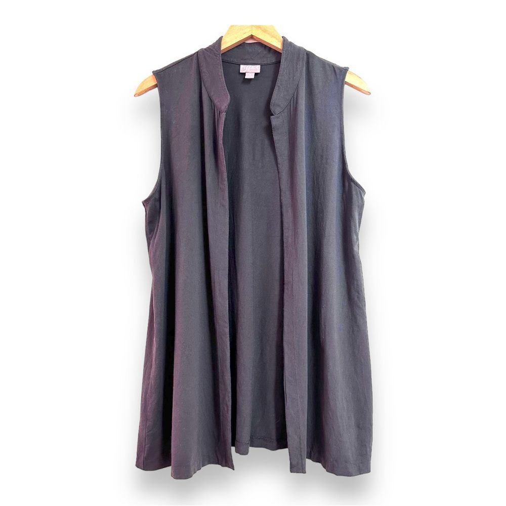 J. JILL | Long Open Front Tunic Vest Stretch Tab Collar Duster Dark Gray Size M